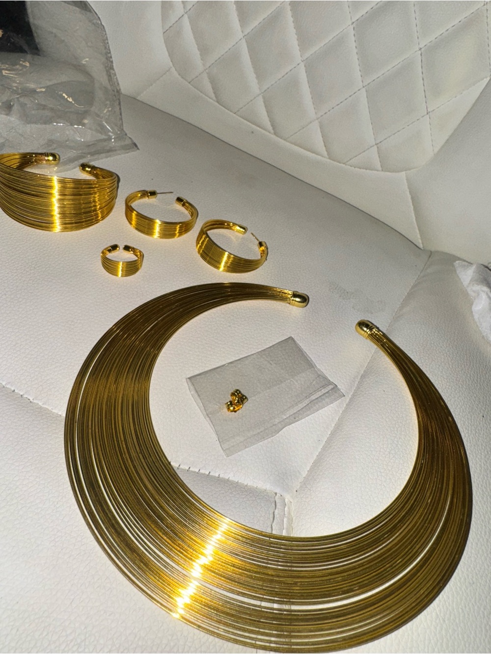 Gold Multi-Strand Collar Necklace with Matching Cuffs and Rings